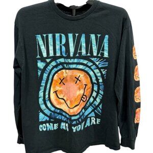 NIRVANA Men’s Medium Come As You Are Grunge Black Long Sleeve Graphic Band Tee